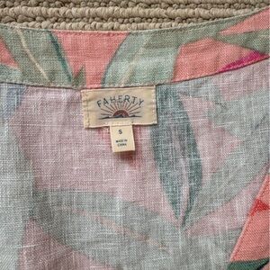 Faherty Floral Linen Shirt in Coral & Sage Leaves